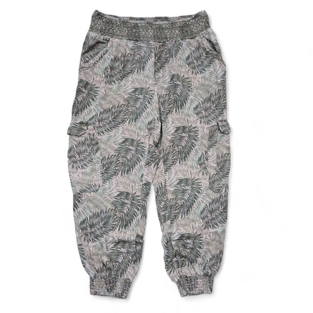 Democracy Hi Rise Cargo Joggers Women's Palm Pattern Yoga Waist Lightweight L